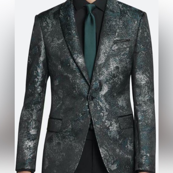 Egara Other - Egara Men’s Galaxy Dinner Jacket Blazer Sz 38R Slim Fit Teal Black Silver NWT